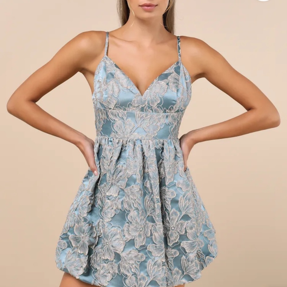 Elegant Blue Floral Dress